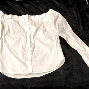Express Off the shoulder white button down shirt